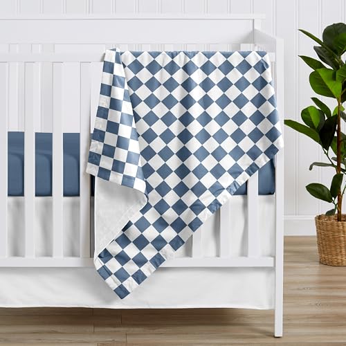 Image of Sweet Jojo Designs Soft Baby Blanket (Blue Gingham Checkered Plaid) for Boys, Infant, Newborns, Toddler 30x36in - Stroller Swaddle Security Receiving Blankets Minky (Vintage, Classic, Checkerboard)