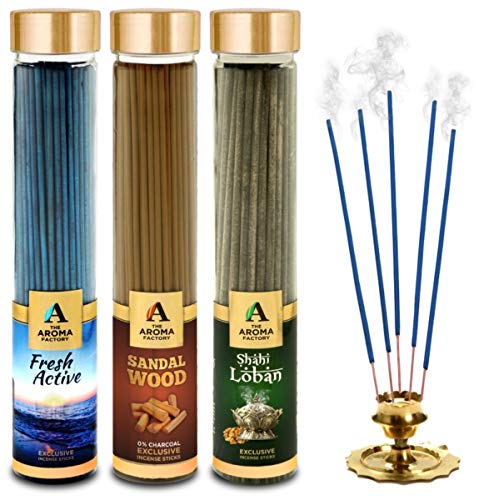 Image of The Aroma Factory Fresh Active,Sandalwood Chandan & Loban Agarbatti for Pooja,Luxury Incense Sticks,100% Herbal Fragrance Agarbathi (Bottle Pack of 3x100g)