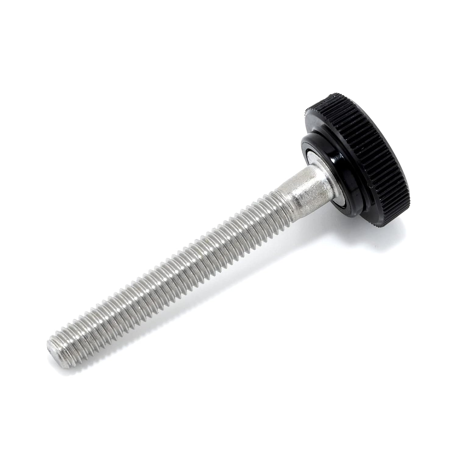 #10-32 x 1-1/2 Thumb Screw Stainless Steel - Black Knurled Round Plastic Knob - Fine Thread Thumbscrew - Length: 1.500 - Proudly Built in USA - Package of (25)