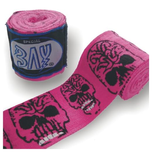 BAY® SKULL "TOTENKOPF pink / rosa basic 2,5" Boxbandagen + WICKELANLEITUNG, elastisch, 2,5 Meter x 5 cm, Box-Bandagen, Paar für Kinder Kids und Erwachsene geeignet