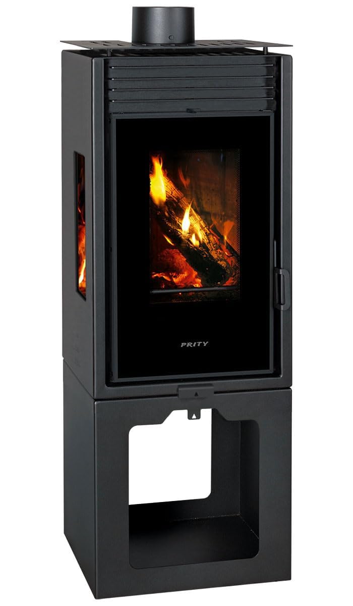 Prity PMV3 E - Stufa a legna panoramica | vetro verticale a tre lati | design moderno | certificato CE | bruciatore a blocchi statement
