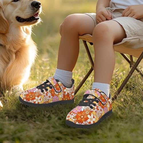 Boy Shoes Athletic Running Fashion Sneakers Walking Breathable Kids Girls Fitness Cross-Training Tennis Lightweight Shoes(Little Kid/Big Kid) Hippie Flowers Pattern3
