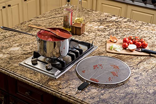 Bellemain Grease Splatter Screen For Frying Pan, Splatter Guard Fry Pan Cover | Fine Mesh Stainless Steel Bacon Splatter Guard | Heavy Duty Splatter Shield With Soft Grip Handle, 9.8” #TOP5