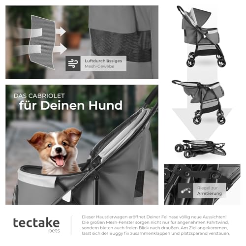 tectake® Transportwagen für Hunde, Katze, Haustiere, mit Sicherheitsleine, Hundewagen, Hundebuggy, Katzenwagen, Reisebuggy, Hundekinderwagen, Pet Stroller, Katzenbuggy, für Reise, Auto, Krankheit