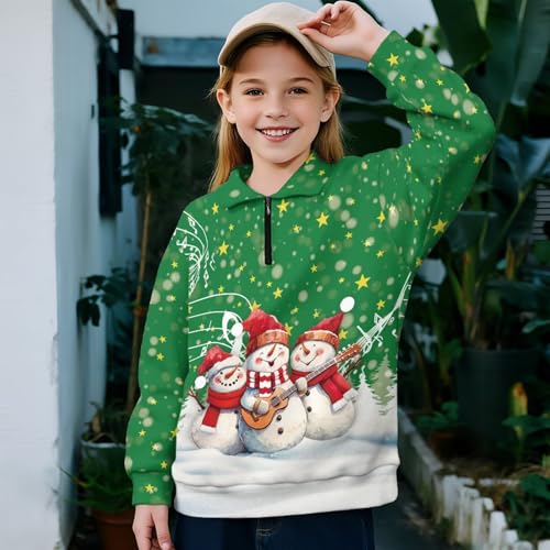 Girls' 1/4 Zipper Sweatshirts Breathable Oversized Long Sleeve Shirts Fall Warm V Neck Pullover Top Age 5-14 Years2