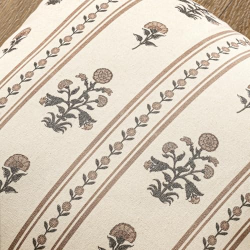 SWANCOCO Striped Floral Throw Pillow Covers 18x18 Inch Set of 2 Brown - image 2