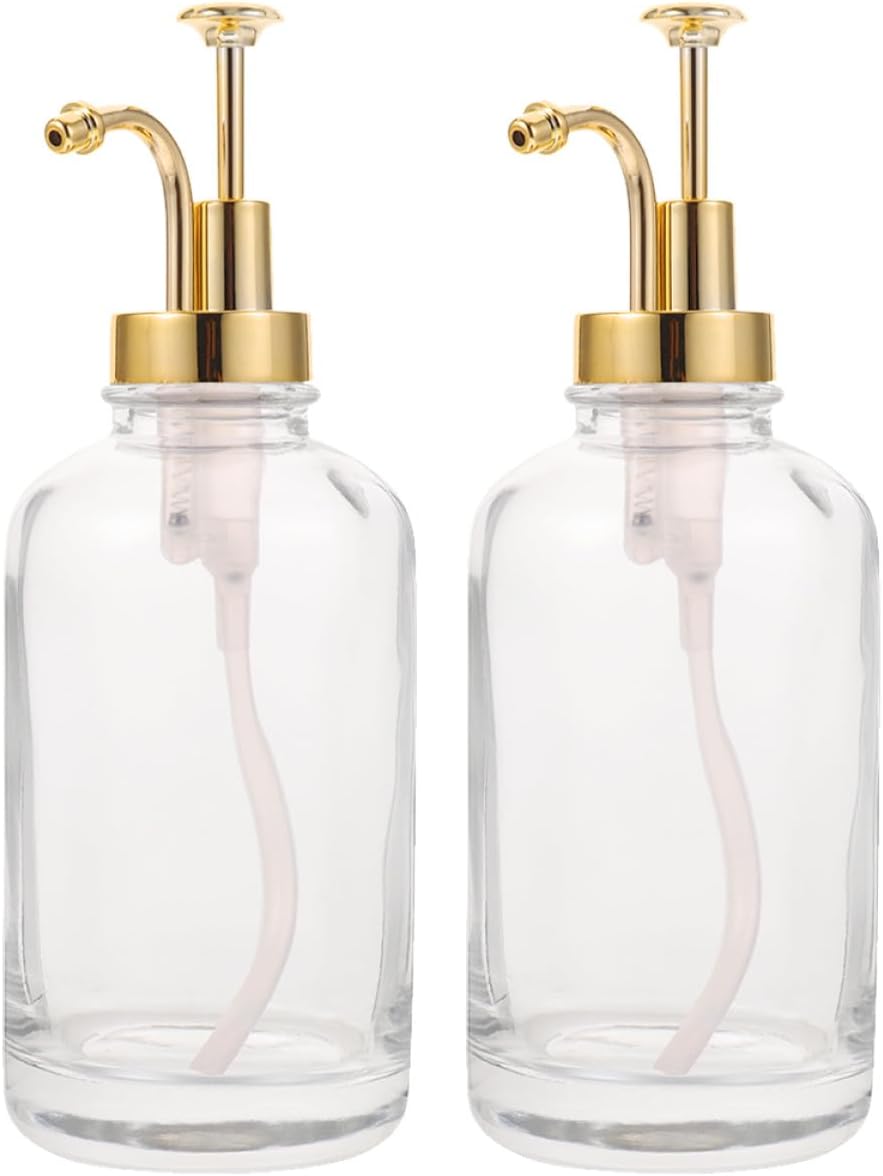 UKCOCO 2pcs Glass Syrup Pump Dispenser Bottles for Coffee Syrup and Honey, Reusable Multi-use Lotion Container with Press Pump, Suitable for Kitchen and Coffee Bar