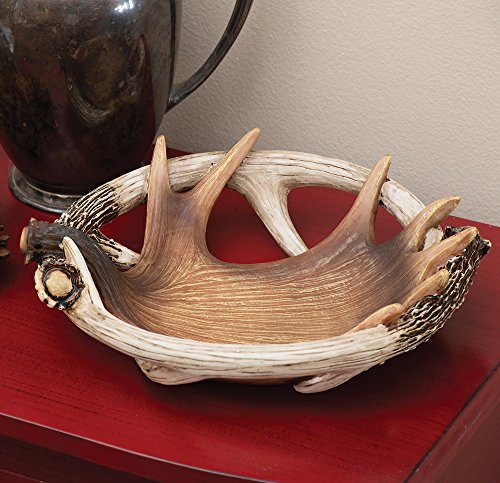 BLACK FOREST DECOR Moose & Deer Antler Decorative Bowl – Polyresin Cabin Centerpiece – 11.75
