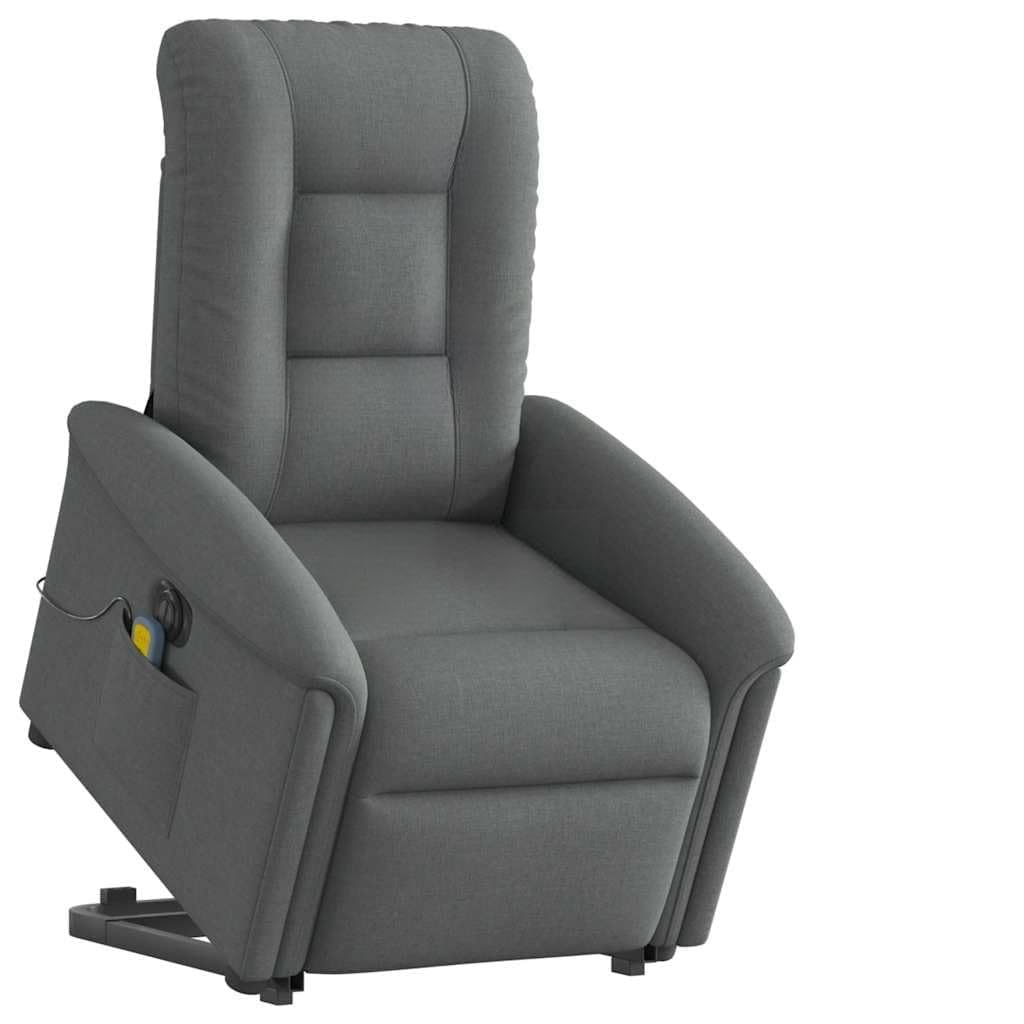 Sillón elevador eléctrico con masaje reclinable, color gris oscuro, de tela con 6 puntos, vibración y función de elevación, para un asiento cómodo y relajante