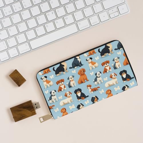 Cute Colorful Puppy Print Wallet Women, Leather Bifold Multi Card Wallet, Long Purse Women's Wallets4