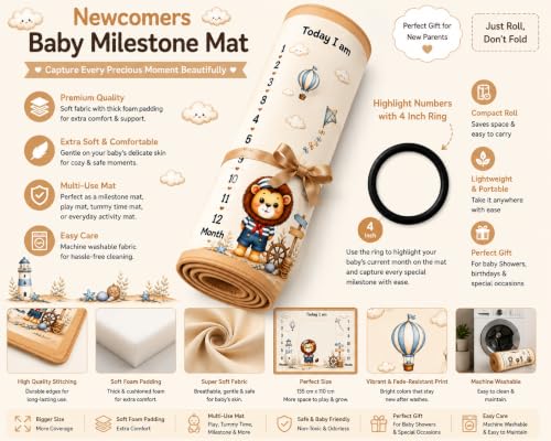 Image of NEW COMERS Milestone Baby Blanket for All Season Play Mat, Super Soft Foam | 3 Layer Thick Mat Blankets for Kids /New Born Monthly Photoshoot