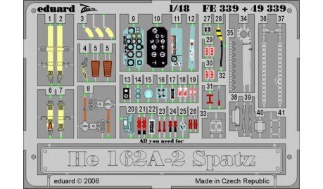 Eduard Accessories – FE339 Model-Making Accessory He 162 A 2 Spatz for Tamiya kit