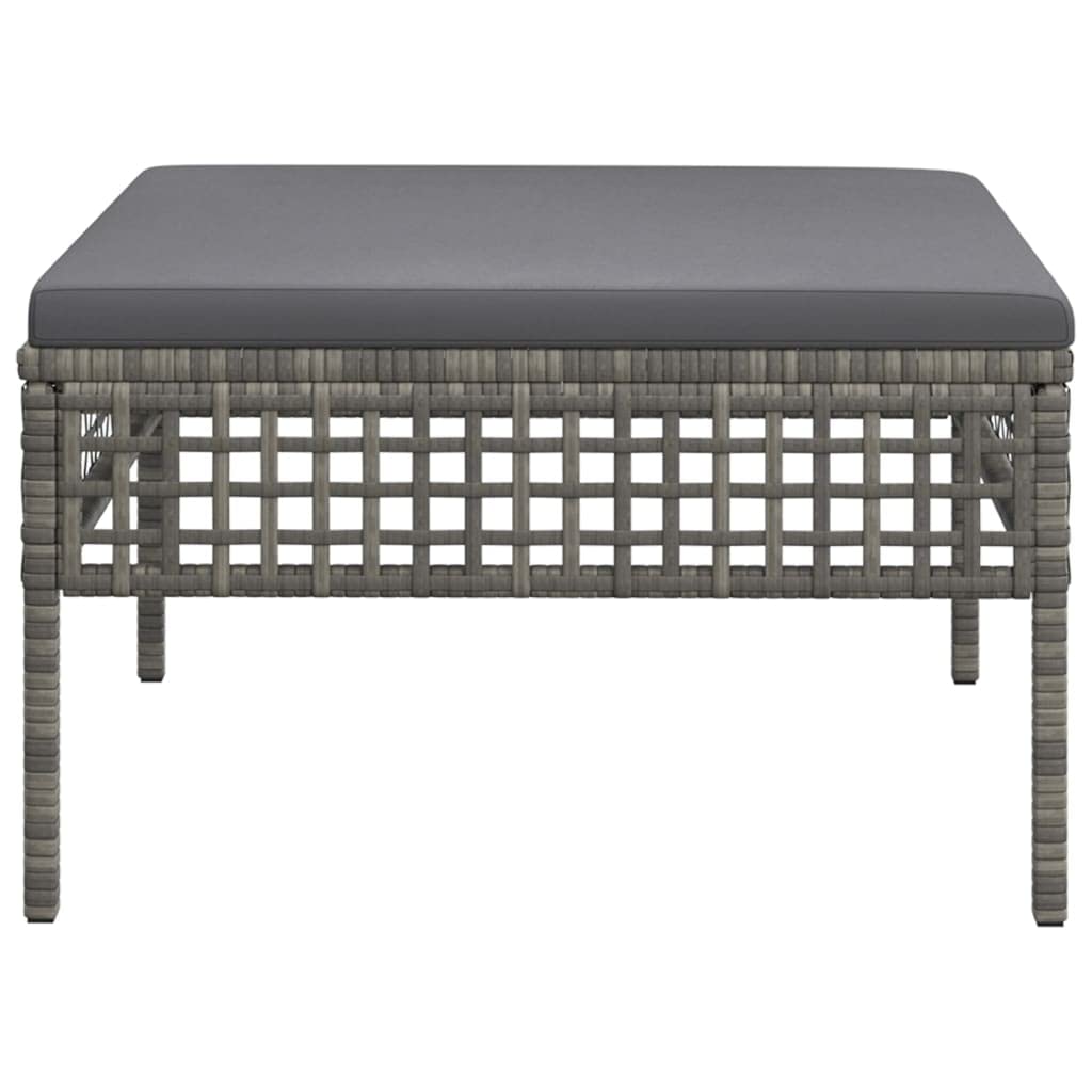 vidaXL Tabouret de Jardin avec Coussin, Repose-Pied de Terrasse, Pouf de Patio, Meuble d'Extérieur Arrière-Cour, Gris Résine Tressée