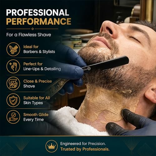 Image of Professional Straight Shaving Razor with Premium Handmade Resin Art Handle | Heavy Duty Sliding Head Barber Ustra for Men | Salon & Home Smooth Shave