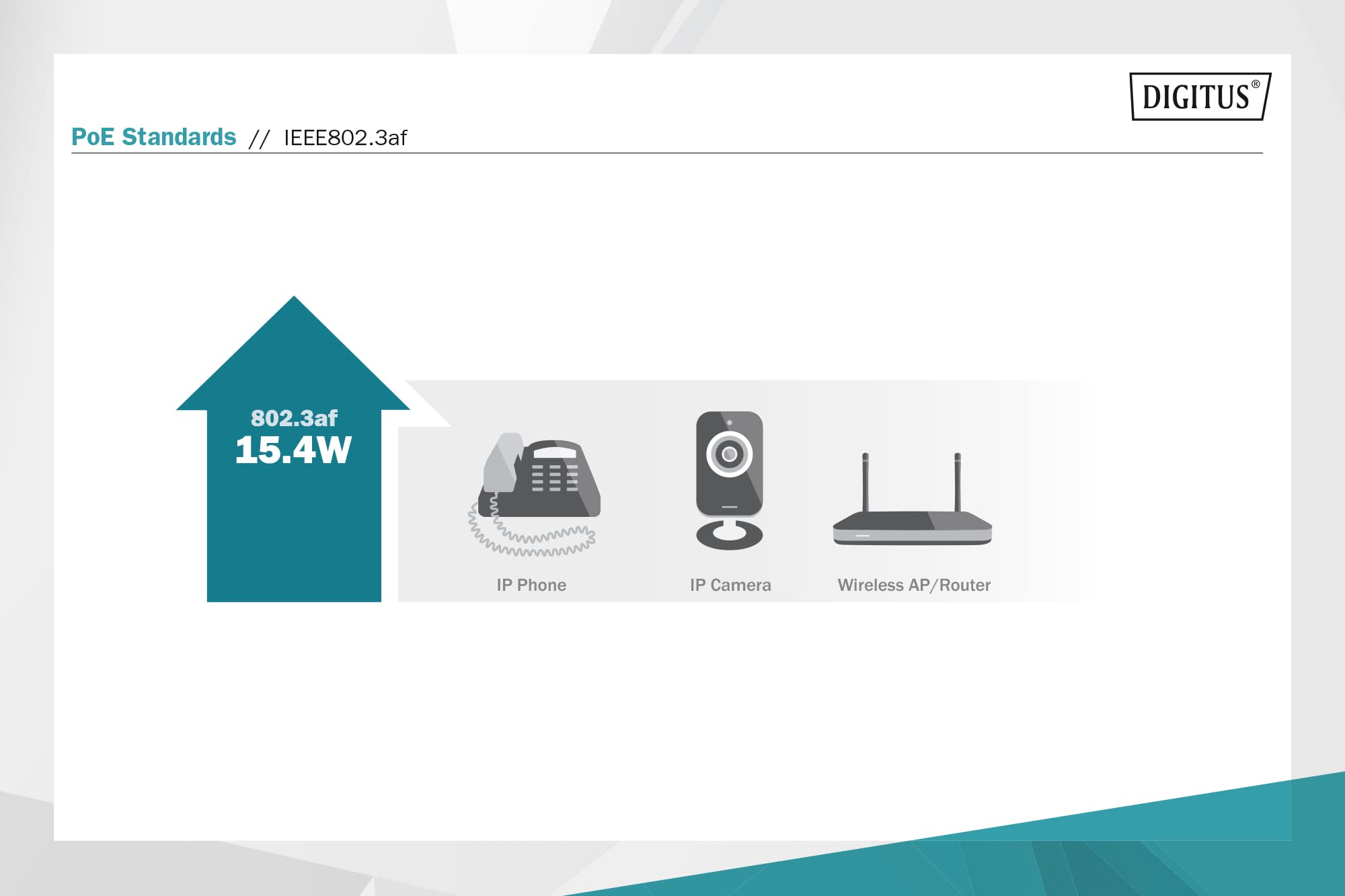 DIGITUS Séparateur PoE - IEEE802.3af - Gigabit Ethernet - Tension de Sortie 5, 9, 12 Volt - Fiche et Prise DC 3.5mm