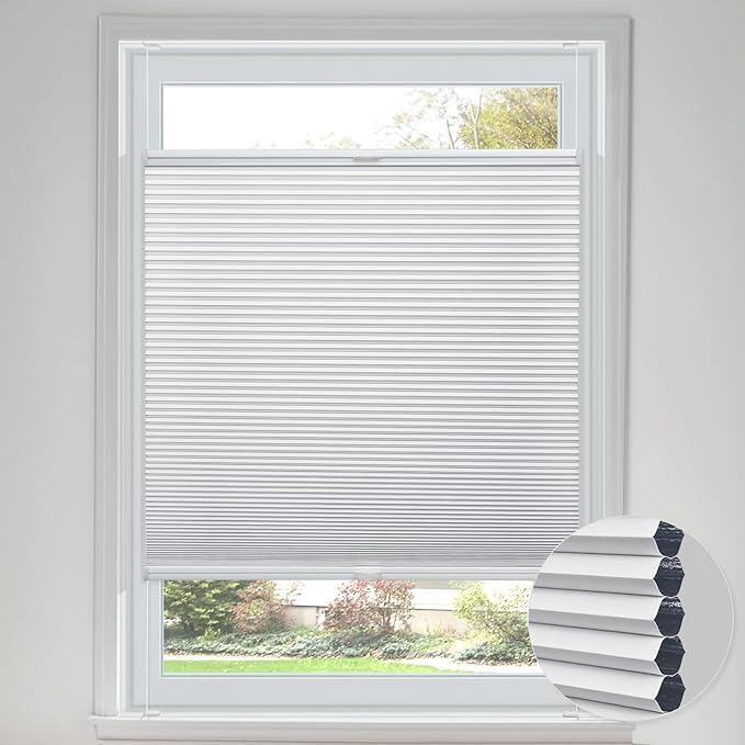 UrMoon Cellular Blinds for Windows, Blackout Insulated Honeycomb Blinds, Top-down Bottom-up Shades, Easy Fit Pleated Shades for Home Office (Blackout-White, 55cm W x 100cm H)