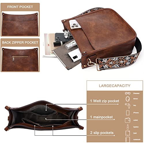 Image of HKCLUF Crossbody Bags for Women Trendy Vegan Leather Hobo Handbags With 2PCS Adjustable Guitar Strap Shoulder Bucket Bags