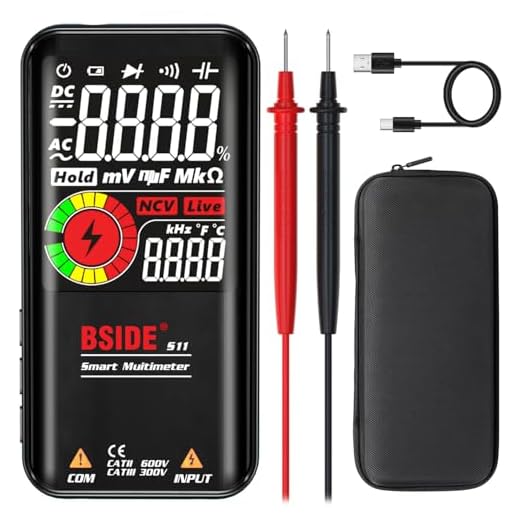 BSIDE Smart Digital Multimeter 9999 Counts Pocket Voltmeter, Rechargeable with 3 Results Display, Capacitance Diode Duty Cycle Resistance Hz V-Alert Voltage Tester