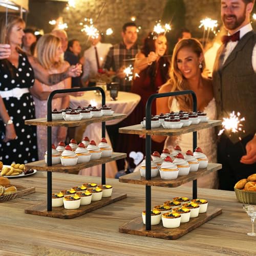IBUYKE Cake Stand,Wood 3 Tier Cupcake-Stand Tower,Set of 2,Cupcake Stand for 50 Cupcakes,Cupcake Display Stand for Party Christmas - Image 3