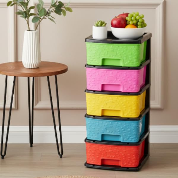 Image of Plastic Modular Drawer Storage Chest Of Drawers Organizer Storage Box, Large Stomo Racks For Multipurpose Anti-slip Shoes Organizers (Multi, 5 Layer)