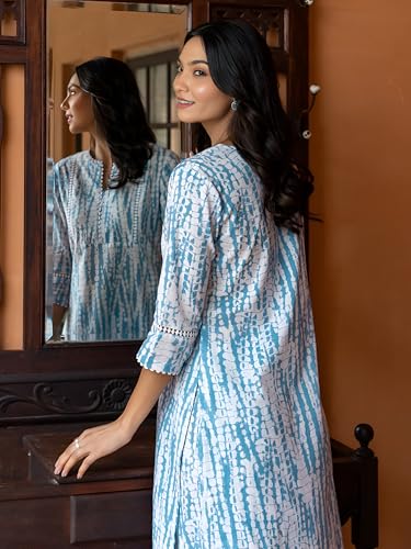 Image of Yashika Women's Cotton Blend Trendy Regular Fit Solid Printed Kurti with Stright Bottom |Kurti Set for Women