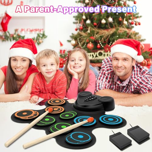 Image of Portable Electronic Drum Pad Set for Kids - 10 Pads Roll up Drum Practice Pad with Pedals & Stick, Headphone, Musical Instruments for Kids Age 6-9, Great Holiday Christmas & Birthday Gift