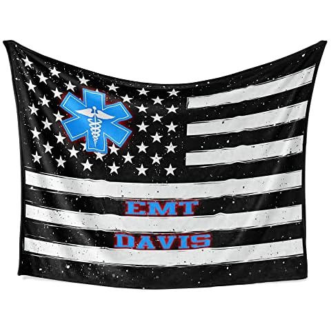 Personalized Blanket for EMT with Name, Emergency Medical Technician Custom Throw, Gifts for Paramedic, EMT Gifts, Birthday Gifts Ambulance Technician, Gift Ideas for EMT (5060-fleece)… Cover