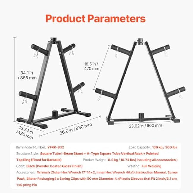 VEVOR Weight Plate Rack, A Frame Weight Plate Tree for 2-Inch Weight Plates, Standard Weight Plate Tree, 300 lbs Load Capacity Weight Storage Holder, Home Gym Barbell Rack Storage Stand, Black