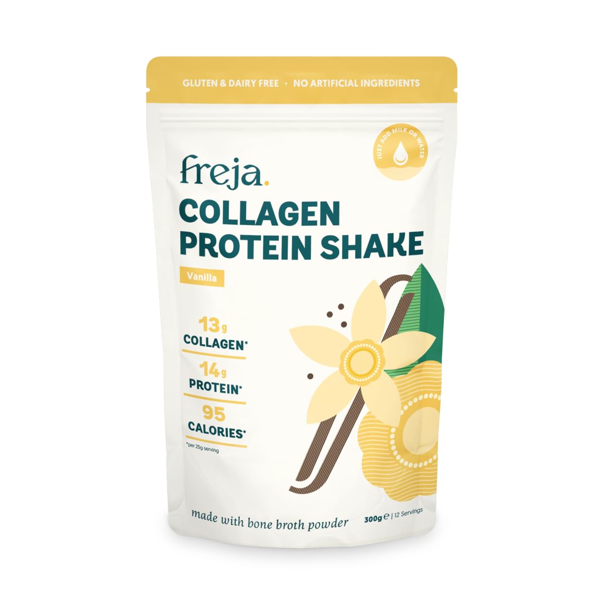 Collagen Protein Shake | Vanilla | Natural Bone Broth Powder | Dairy & Gluten Free | 300g (12 Servings)