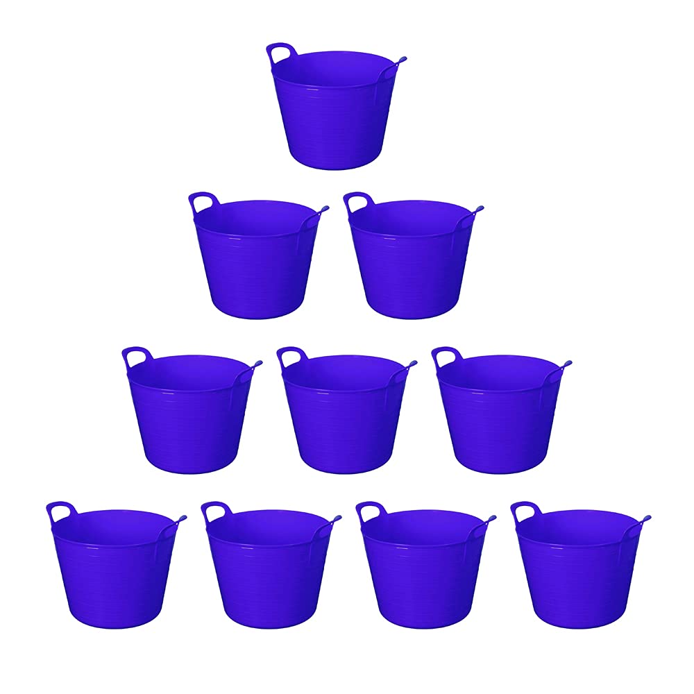 Set of 10-42L Litre Large Flexi Tub Garden Home Flexible Colour Storage Container Bucket Polyethylene Flexi Tub- MADE IN U.K (Purple)