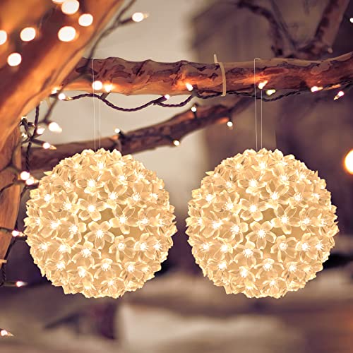 Lewondr LED Kugel Weihnachtsfensterbeleuchtung, 2 Stück 14 cm...