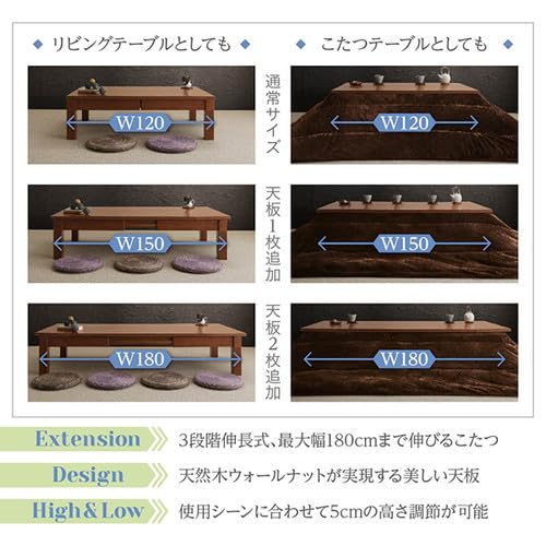 未使用訳あり　３段階伸長式　こたつ　120ｘ80cm ウォールナットブラウン Amazon.co.jp : ウォールナットブラウン こたつテーブル単品 長方形(80