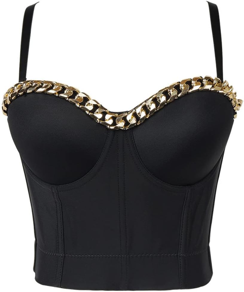 MontecarduoWomens Bustier Corset - Fashion Women Corset Chain Crop Top Corset Breathable Push Up Bralette Sexy Lingerie Tube Top Bustier Top Plus Size,Style A,M