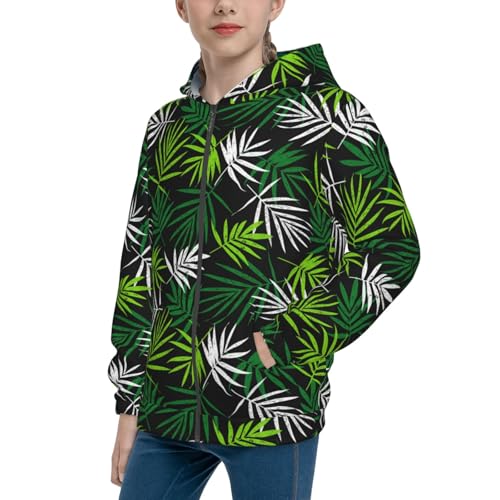 Tropical Leaves1 Kid Hoodies Boys Zip Up Sweatshirts Girls Pullover with Pocket