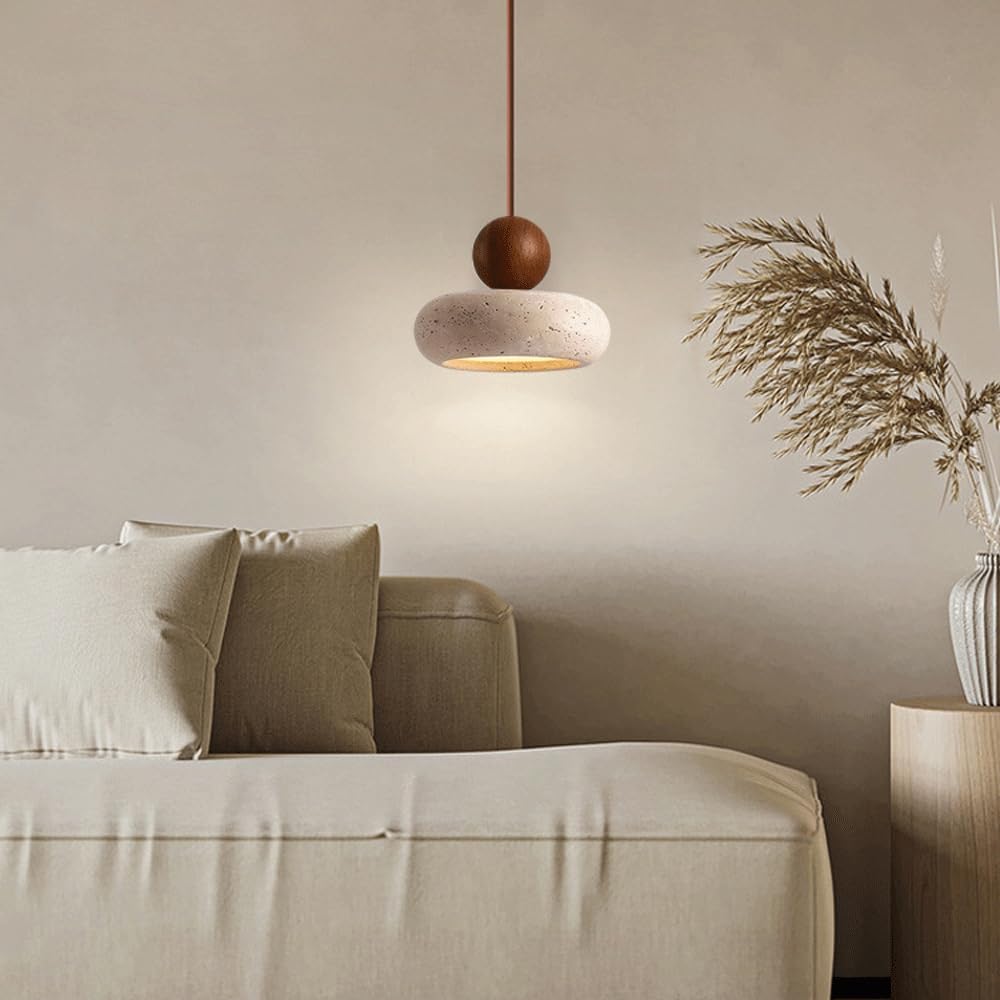 Mała lampa wisząca z żółtego trawertynu w stylu Wabi-Sabi, lampa wisząca, żyrandol, jadalnia, bar, kuchnia, wyspa sufitowa, vintage LED-owe lampy sufitowe, 3000 K – ciepłe światło