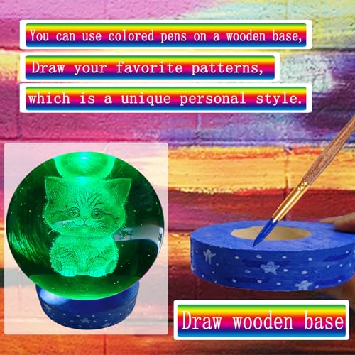 Image of 3D Kitten Crystal Ball 3.15 inch / LED Gradient Color Wooden USB Switch Base /Cat-Themed Couple Gift /Birthday,Christmas Gifts for Women