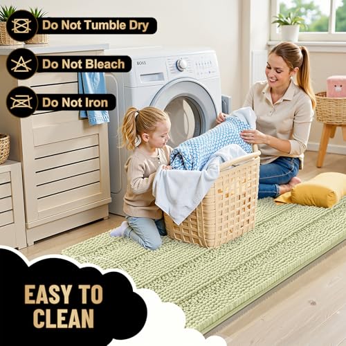 Image of OLANLY Thick Bathroom Runner Rugs 44x24, Extra Absorbent Chenille Striped Bath Rugs, Rubber Backing, Machine Wash Dry, Long Bath Mats for Bathroom, Tub and Shower, Home Decor Accessories, Vanilla