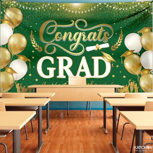Image of KatchOn, XtraLarge Congrats Grad Banner - 72x44 Inch, Congratulations Banner | Graduation Banner Class of 2026 | 2026 Graduation Decorations | Green and Gold 2026 Graduation Backdrop