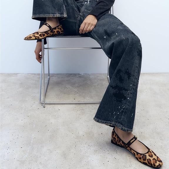 Mary Jane Flat Snap Leopard Square Toe Flats Comfortable Square Toe Flats4