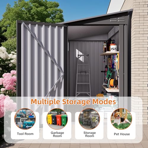 Image of YOPTO 4x9 FT Outdoor Storage Shed,Lean to Metal Shed W /Window,All Weather Waterproof Garden Storage Shed W / 6 Air Vents & 1 Lockable Door,Weatherproof Tool House W /Sloped Roof,for Lawn,Gray