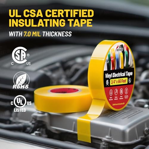 Image of RED WOLF 5 Pack Yellow Electrical Tape 3 /4 Inch x 66 Ft Industrial Grade UL /CSA Listed 7 Mil Thick Flame Retardant High Temp Waterproof Electrical PVC Tape Electric Super Vinyl Rated 600V