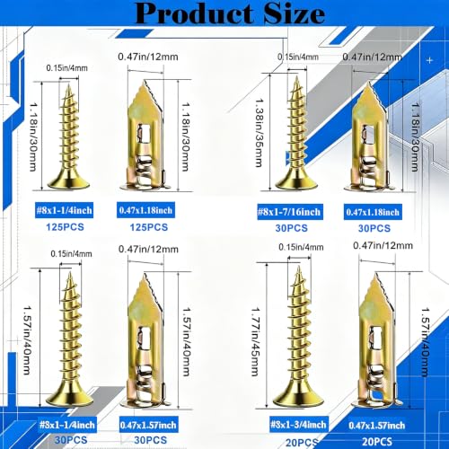 Image of 410PCS Self Drilling Drywall Anchors and Screws Kit, Heavy Duty Wall Anchors for Drywall, Zinc Plated Self Drilling Anchor Screws, No Drill Needed for Picture Hanging & Furniture Fixing