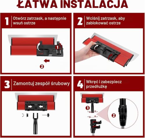Zestaw szpachli do kitu, szpachla ścienna z uchwytem przedłużającym, ostrzem ze stali nierdzewnej i aluminiową obudową (