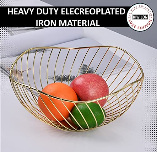 Image of Rose Gold Fruit Basket for Dining Table | Electroplated Iron Wire Basket for Fruits, Vegetables & Snacks | Decorative Storage Bowl for Kitchen Counter & Home Decor