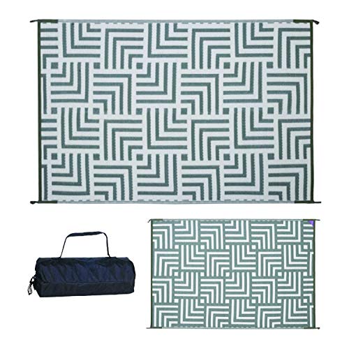 REVERSIBLE MATS Outdoor Patio Mat â€“ Virgin Polypropylene - Easy to Clean â€“ Perfect for Picnics, Cookouts, Camping, The Beach, and Patio (Geometric Design) (4-Feet x 6-Feet, Olive Green/Beige)