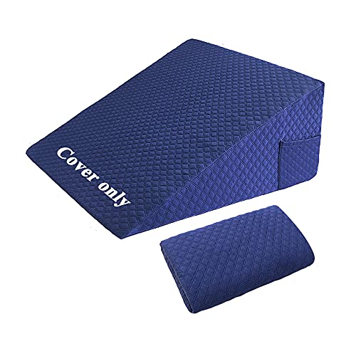 Wedge Pillow Cover Quilted Triangle Incline Bed Wedge Pillowcase Slanted Pillow Case Protector(24″x25″x12″) with Pocket & Zipper Only Replacement Cover Machine Washable…