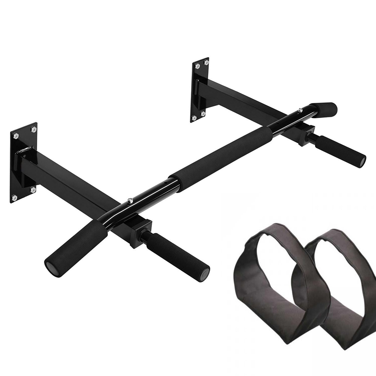 Wall Mountable Pull Up Bar with Ab Straps, Heavy Duty Steel Chin Up Bar for Home Gym, Black, 300 lbs Weight Capacity, 6-Point Foam Grips, Multi-grip Positions-image-38