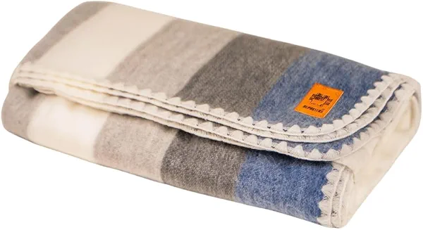 Alpaca Wool Blanket - Queen Size Bed Blanket - Best Gift & Warm Throw, Lightweight, Couch or Camp- Outdoor - 87 x 64 inches (Gray & Blue)