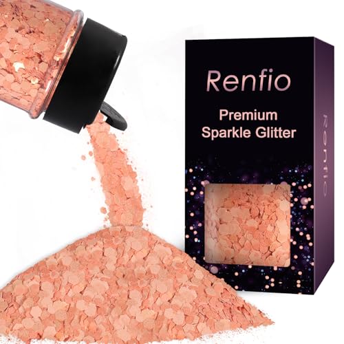 Image of Renfio Matte Coral Chunky Glitter,1.76oz/50g Mixed Orange Resin Glitter, Matte Hexagon Sequins Flakes for Snowglobe Tumbler Supplies,Craft,Resin,Festival Decoration,Rose,Nail,Hair,Face,Slime