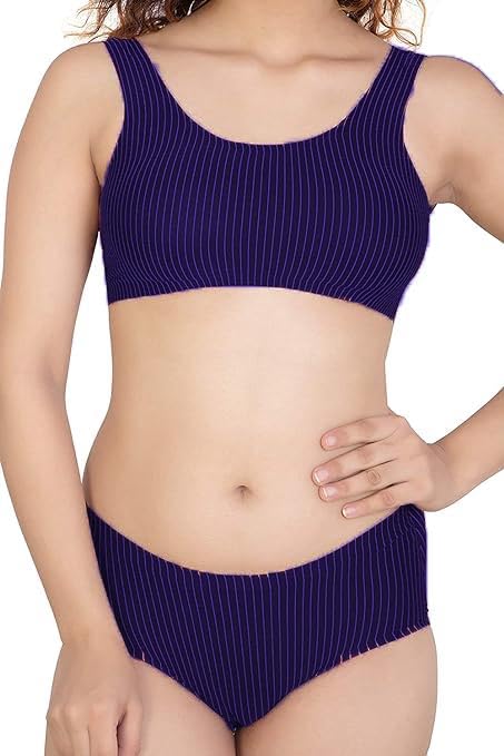 OK INTERPRISES Women’s Padded Seamless Smooth Ice Silk Sports Air Bra Panty Set (Size 28TO 34) NAVI Blue-picture-11
